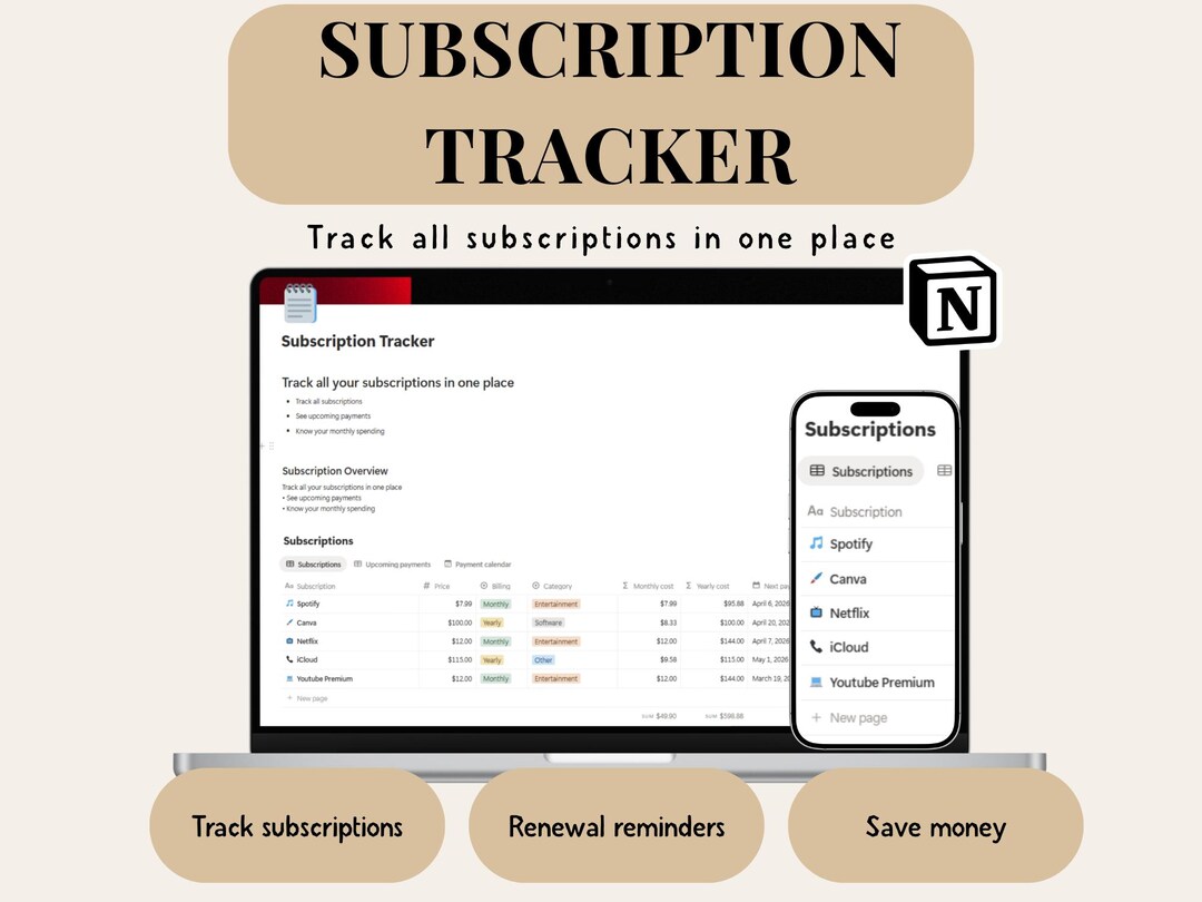 Notion Subscription Tracker Template, Recurring Payments Tracker ...