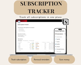 Notion Subscription Tracker Template, Recurring Payments Tracker, Manage Subscriptions Notion, Monthly Expense Tracker, Notion Finance