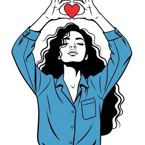 Postal romántica de chicas y amor: arte minimalista imprimible
