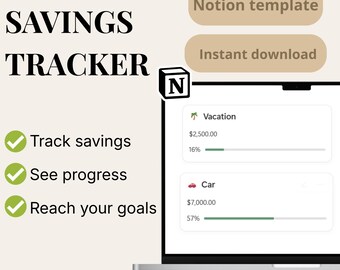 Savings Tracker Notion Template, Savings Goal Planner, Personal Finance Dashboard, Money Tracker for Notion, Digital Download