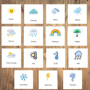 Printable Weather Flashcards for Kids – 15 Cute Weather Montessori Vocabulary Cards – Educational Learning – Instant Download