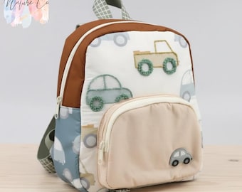 Bestickter Auto Kinderrucksack, leichte Segeltuch-Kleinkind-Schultasche, Kindergarten-Schultasche, Kleinkind-Reisetasche, Geschenk für Jungen und Mädchen
