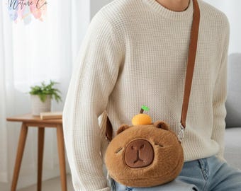 Kawaii capibara pluche schoudertas, schattige oranje portemonnee knuffeldier, knuffel crossbody, kleine schooltas, schattig cadeau voor haar
