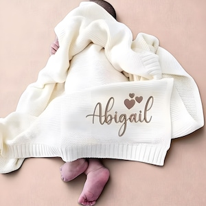 Personalized Baby Name Blanket, Embroidered Name Blanket, Newborn Baby Gift, Baby Shower Gift, Cotton Knitted Stroller Blanket,Gift for baby