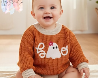 Halloween-babytrui, gebreide top met spookborduurwerk, herfsttrui, trui met lange mouwen, schattig herfstsweater, cadeau voor baby