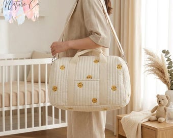 Embroidered Diaper Bag Tote, Large Capacity Travel Mommy Bag, Lightweight Baby Organizer, Maternity Shoulder Bag, Gift for Mom
