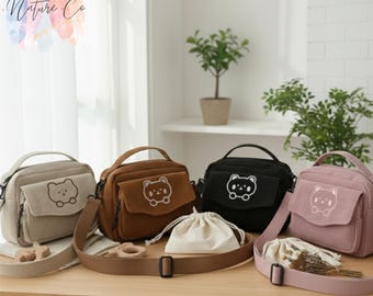 Geborduurde teddybeertas, gepersonaliseerde corduroy portemonnee, diagonale schoudertas voor vrouwen, kawaii portemonnee, cadeau voor haar, cadeau voor tieners