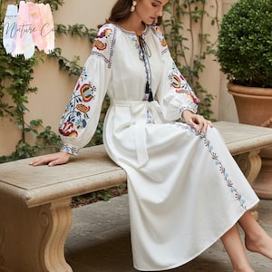 Floral Embroidery Dress Long Sleeve - Etsy Floral Embroidery Dress Long Sleeve - Etsy