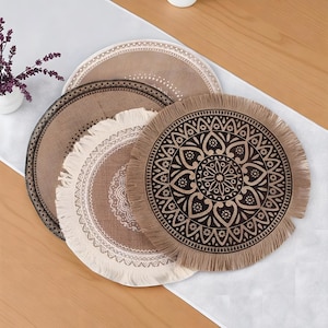 Round Embroidered Table Placemat, Nordic Style Coffee Mat, Non-Slip Heat Resistant Cup Pad, Dining Table Decor, Table Setting, Gift for Her