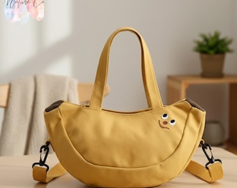 Bolsa transversal de frutas em desenho animado, bolsa em formato de banana e maçã, bolsa de ombro de lona, mini bolsa organizadora infantil, presente divertido para mulheres.