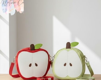 Kawaii Apple Crossbody Bag, Japanese Cartoon Style Polyester Purse, Lightweight Cloth Shoulder Bag, Gift for her
