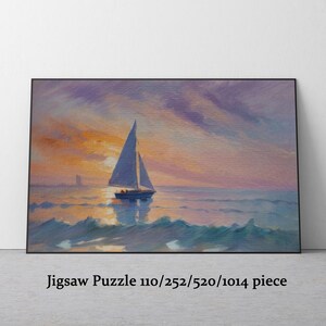 Jigsaw Puzzle. Impressionist Art Puzzle 1000 Pieces, Sailboat on the Ocean Monet Style Jigsaw Puzzle for Adults. Artistic Landscape Puzzle.