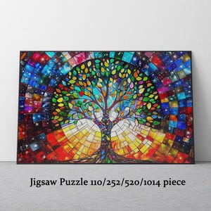 Jigsaw Puzzle Stained Glass Colorful Tree of Life. Fun Puzzle Gift for Adults. Home Decor. Brain Teaser. Home Activity. Jigsaw for Family.