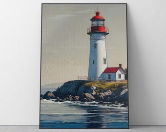 Lighthouse Seascape Jigsaw Puzzle for Adults: Coastal Painting Art. Jigsaw for Family