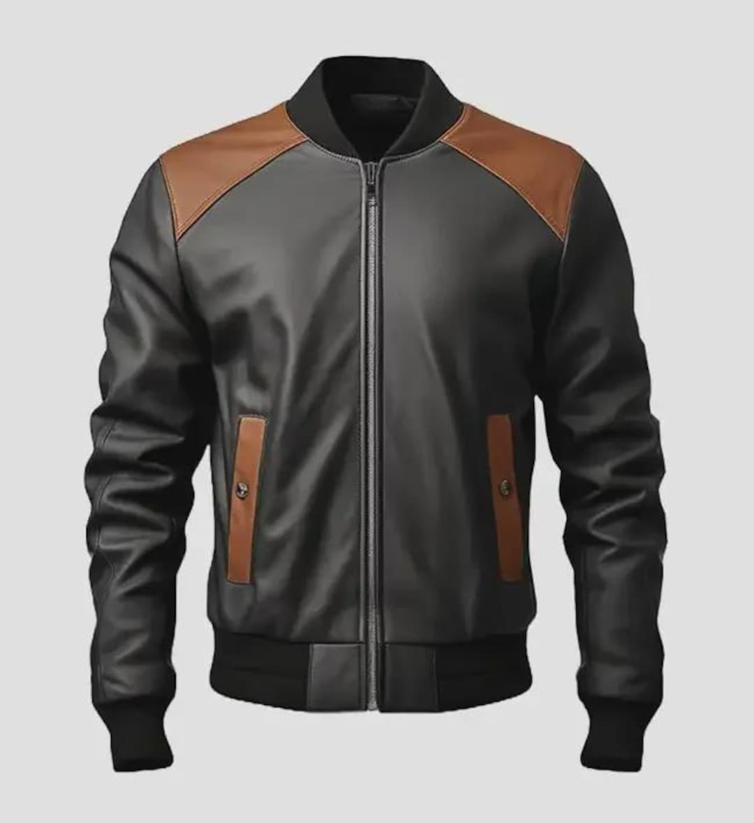 Men's Black Brown Leather Bomber Jacket | Real Sheepskin
