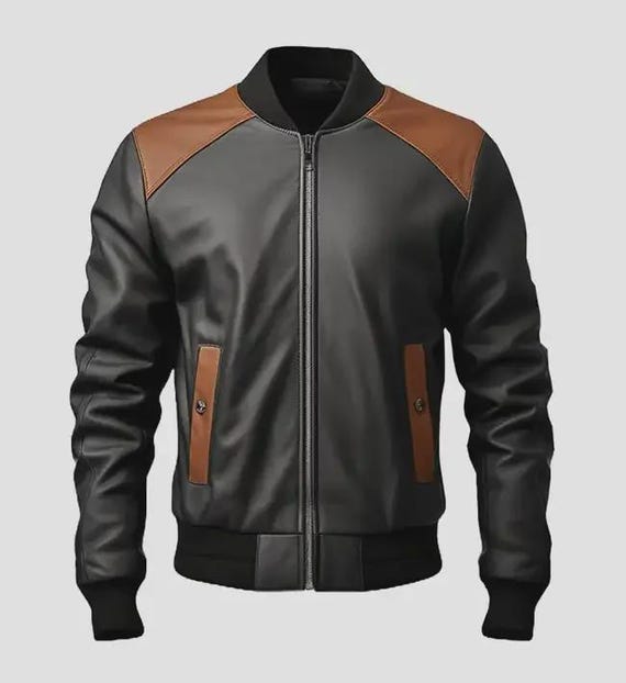 Men's Black Brown Leather Bomber Jacket | Real Sheepskin