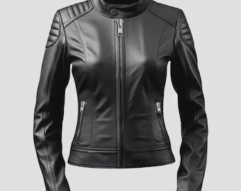 Svart läderjacka för motocross – Slim fit bikermodell med dragkedja fram, vadderade axlar, fritids- och motorcykelkläder
