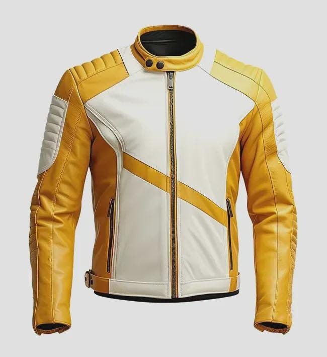 Yellow & White Quilted Sheepskin Leather Moto Jacket: Slim Fit