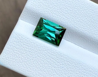 Natural Green Tourmaline 2.69 Ct Rectangular Mixed Cut Loose Gemstone Bluish Green Loupe Clean