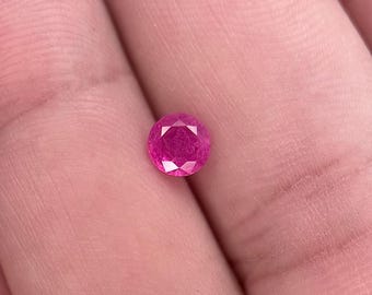 Natural Red Ruby Gemstone: 0.74 Carat Round Cut, July Birthstone