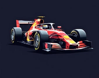 Póster imprimible de F1 / Arte mural minimalista de coche de Fórmula 1 / Descarga digital de coche de carreras rojo / Decoración moderna de automovilismo