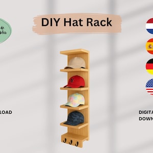 Farmhouse Hat Rack, Wooden Baseball Cap Display (PDF Plan)