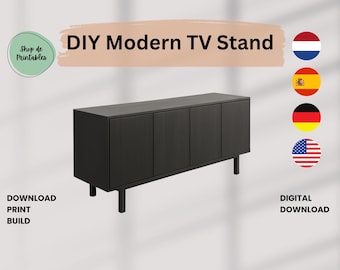 Moderne doe-het-tv-standaard, massief houten console, bouwplan (pdf)