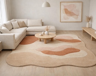 Handmade Wool Tufted Area Rug | Abstract Organic Shape, Neutral Tones