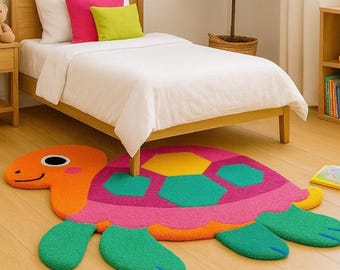 Hand Tufted Kids Rug - Colorful Animal Shaped Carpet For Nursery And Playroom Decor