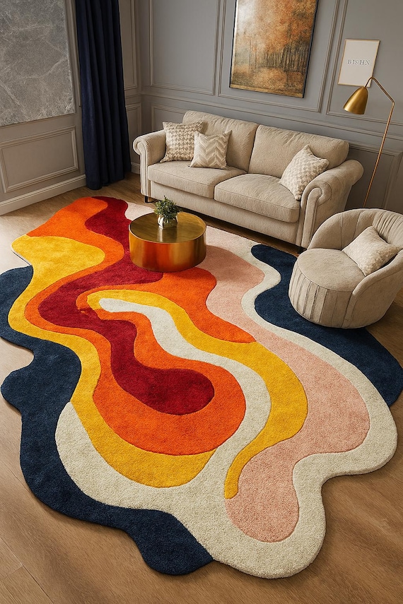 Handmade Tufted Wavy Rug | Retro Abstract Carpet