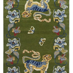 Alfombra tradicional tibetana de tigre, hecha a mano, 100 % lana, con mechones hechos a mano, para habitación infantil.