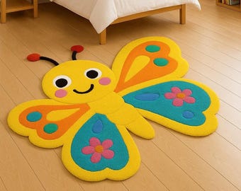 Handmade Butterfly Rug: Hand Wool Area Rug Nursery Play Mat