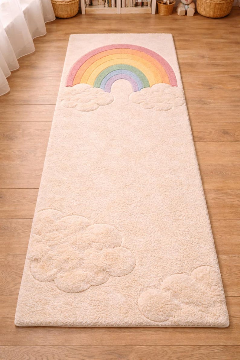 Raincloud Rug Pastel Rainbow Cloud Rug – Soft Tufted Plush Kids Playroom Carpet - Etsy