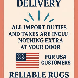 May include: A rectangular sign with a peach background and navy blue text. The text reads "HASSLE-FREE DELIVERY" and "ALL IMPORT DUTIES AND TAXES ARE INCLUDED - NOTHING EXTRA AT YOUR DOOR". Includes a US flag and "FOR USA CUSTOMERS".