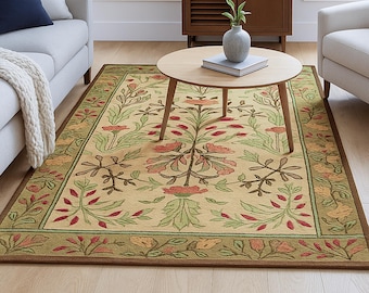 Handmade Floral Wool Area Rug: Traditional Tufted Carpet