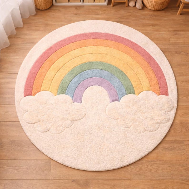 Raincloud Rug Pastel Rainbow Cloud Rug – Soft Tufted Plush Kids Playroom Carpet - Etsy