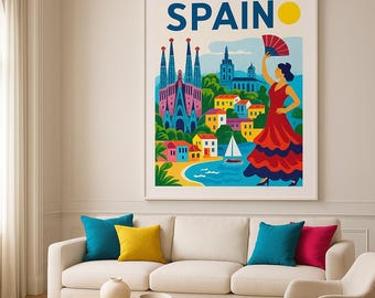 Spain Travel Poster – Vibrant Illustrated Wall Art – Printable Art – Modern Country Series