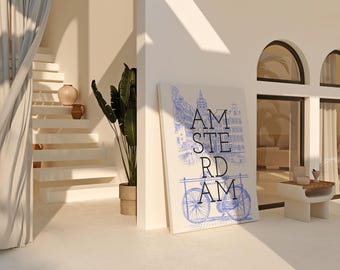 Amsterdam Fine Art Poster | Dutch Decor | Bicycle Wall Art | Home Gallery Print | Travel Gift | Modern Minimalist Design