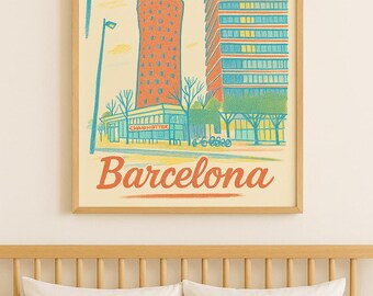 Barcelona Poster - Colorful Pencil Sketch of Spain Architecture | Printable Wall Art | Digital Download