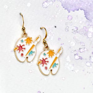 Artist Palette Dangle Earrings, painter earrings, cute charm dangles, Artist gift, Painter gift, Stainless steel hypoallergenic, Art earring