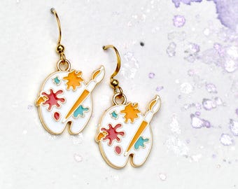 Artist Palette Dangle Earrings, painter earrings, cute charm dangles, Artist gift, Painter gift, Stainless steel hypoallergenic, Art earring