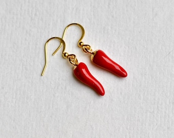 Red Hot Chilli Pepper Dangle Earrings, chilli peppers, hot chilli gift, best friend gift, spicy food gift, Stainless steel hypoallergenic