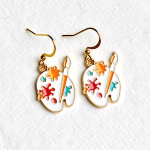 Artist earrings, Funky colourful friend gift, Paint palette, artsy gift, painter gift, huggie hoops or ear wires
