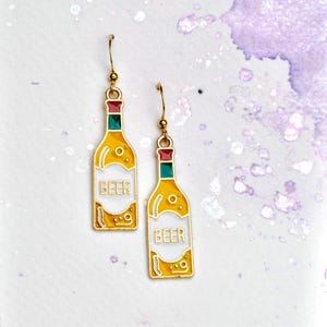 Beer Dangle Earrings, Golden Beer Charm Earring, hypoallergenic, Beer Lover, Best Friend Gift, Beer Bottle Dangle Earrings, Beer Gift