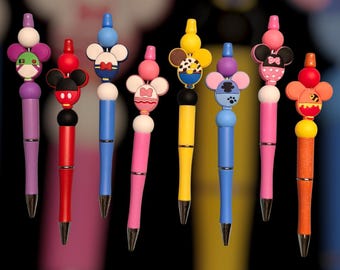 Hand Beaded Disney Pen, Black Ink Ballpoint, Refillable