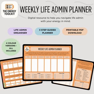 Digital Weekly Life Admin Planner | Life Admin Organiser | Printable A4 PDF Download for Energy-Based Productivity | 4 Colours Included