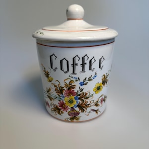 Vintage Hand Painted Retro Floral Ceramic Coffee Jar