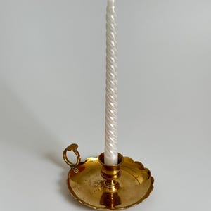 Vintage Brass Chamberstick Candle Holder, Scalloped Edge Taper Candlestick, Boho Brassware