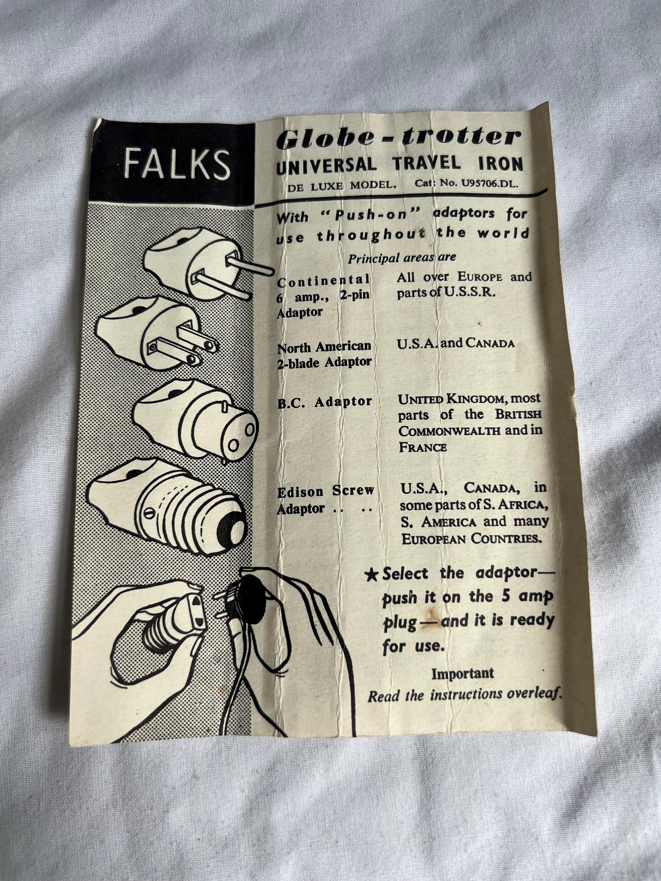 Fer à Repasser De Voyage Ancien Falks Globe-Trotter – Années 50, Avec Boîte D'origine, Vintage