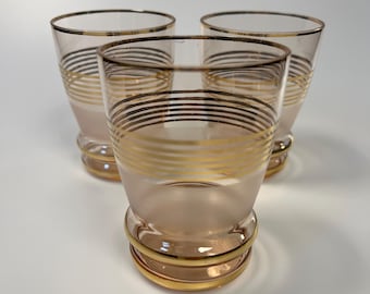 Vintage Pink and Gold Drinking Glass - Etsy